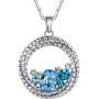 Leafael ''Ocean Wave Crystal Necklace Aquamarine Blue Green Multi Stone Circle Pendant Womens Jewelry, Silver Tone, 18''+2