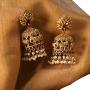 Tarinika Vainavi Antique Gold-Plated Indian Jhumka Earrings - Red
