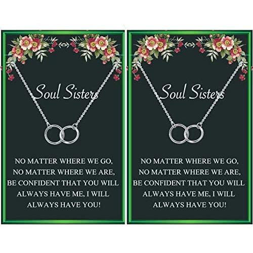 Soul Sister Necklace,BFF Necklace for 2,Two Interlocking Infinity Double Circle Necklace Sister Birthday Gift for Women Girls
