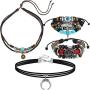 Bohemian Leather Necklace Bohemian Jewelry Set Crescent Choker Leather Necklace Beaded Multilayer Bracelet for Native American Halloween Party Costume Accessories