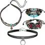 Bohemian Leather Necklace Bohemian Jewelry Set Crescent Choker Leather Necklace Beaded Multilayer Bracelet for Native American Halloween Party Costume Accessories