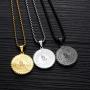 Bible Verse Prayer Gold Necklace with 21.6'' Chain Christian Jewelry Stainless Steel Praying Hands English Engraved Coin Medal Pendant