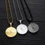Bible Verse Prayer Gold Necklace with 21.6'' Chain Christian Jewelry Stainless Steel Praying Hands English Engraved Coin Medal Pendant