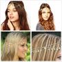PPX 4 Gold Head Chain Set, Bohemian Style Circle Sequins Chain Jewelry Forehead Hair Band Clasp Decorations and Hair Band Tassels Pearl and Crystal Bracelet Slave Finger Ring Hand Harness with Box