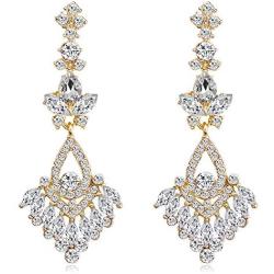 León Jewelry Women Chandelier Crystal Rhinestone Dangle Drop Statement Earrings Ladies Bride Bridesmaid Wedding Party