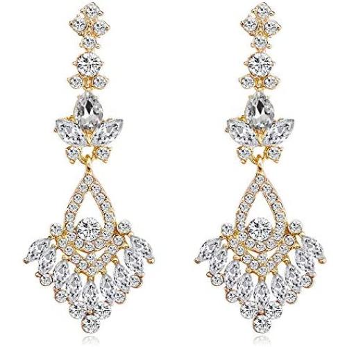 León Jewelry Women Chandelier Crystal Rhinestone Dangle Drop Statement Earrings Ladies Bride Bridesmaid Wedding Party