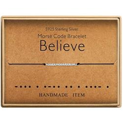 Believe Bracelet Morse Code Jewelry Gift for Women Sterling Silver Beads on Silk Cord inspirational Gift for Her