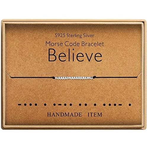 Believe Bracelet Morse Code Jewelry Gift for Women Sterling Silver Beads on Silk Cord inspirational Gift for Her