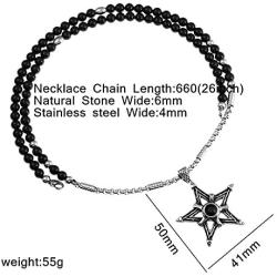 BLEUM CADE Star Wiccan Witch Magical Power Pentagram Pendant Necklace with Black Agate Stone Chain 26''