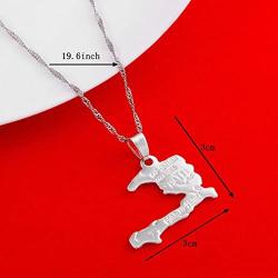 Silver Plated The Republic of Haiti Map Pendant Necklace Chain Port-AU-Prince Map Jewelry