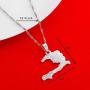 Silver Plated The Republic of Haiti Map Pendant Necklace Chain Port-AU-Prince Map Jewelry