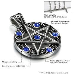 OIDEA Mens Stainless Steel Hollow Vitnage Star Pentagram Pentacle Pendant Necklace,Pagan Wiccan Witch Gothic Pewter Chain Included