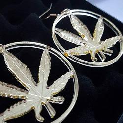 RUIZHEN Gold Marijuana Weed Cannabis Leaf Dangle Earrings