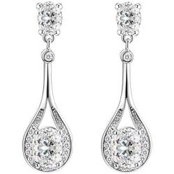 Lavencious Tear Drop Rhodium Plated with AAA CZ Cubic Zirconia Bridal Wedding Party Prom Dangle Earrings for Women
