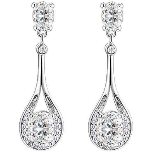 Lavencious Tear Drop Rhodium Plated with AAA CZ Cubic Zirconia Bridal Wedding Party Prom Dangle Earrings for Women