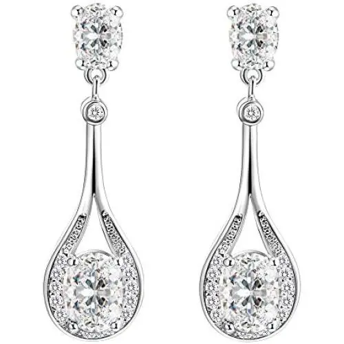 Lavencious Tear Drop Rhodium Plated with AAA CZ Cubic Zirconia Bridal Wedding Party Prom Dangle Earrings for Women