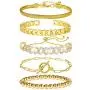 5 Pcs Chain Link Bracelet For Women,14K Gold Plated Dainty Adjustable Cuban Paperclip Bead Bracelets Bangle For Women Girls Jewelry Gifts