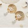 Cathercing Bohemian Fashion Alloy Peals Scallop Earrings for Women and Girls Vintage Charm Handmade Adjustable Chic Jewelry On Summer Beach（gold）