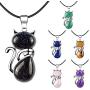 ASTRYAS Natural Chakra Stone Healing Crystals Round Gemstone Pendant Necklace Silver Cat Jewelry for Womens Girls(18 Inches Stainless Steel Chain)