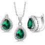 Gem Stone King Sterling Silver Pear Shape Green Nano Emerald Pendant Earrings Set 6.50 cttw with 18 Inch Silver Chain