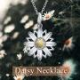 LUHE Daisy Flower Pendant Necklace 925 Sterling Silver for Women Daisy Charm Jewelry Birthday Gift