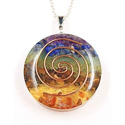 PSEEHEE Orgone Round Chakra Healing Crystals Pendant Necklace, 7 Chakra Stones Necklace for EMF Protection Spiritual Healing Jewelry Men Women (7 Chakra)