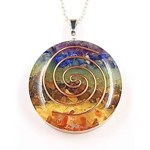 PSEEHEE Orgone Round Chakra Healing Crystals Pendant Necklace, 7 Chakra Stones Necklace for EMF Protection Spiritual Healing Jewelry Men Women (7 Chakra) PSEEHEE Orgone Round Chakra Healing Crystals Pendant Necklace, 7 Chakra Stones Necklace for EMF Protection Spiritual Healing Jewelry Men Women (7 Chakra)