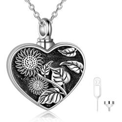 ONEFINITY Sterling Silver Sunflower Cremation Urn Necklaces for Ashes Heart Memory Jewelry for Women Gift