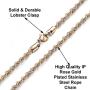 Savlano 2mm-5mm Stainless Steel Rose Gold Color Rope Twist Necklace Chain for Men & Women Comes in 16-30 inches Gift Box