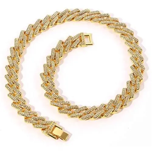 Mens Womens Cuban Link Necklace - Hip Hop Choker Necklace Iced Out with Bling Rhinestones, Fashion Accessory Jewelry for Hip Hop Lovers Mens Womens Cuban Link Necklace - Hip Hop Choker Necklace Iced Out with Bling Rhinestones, Fashion Accessory Jewelry for Hip Hop Lovers