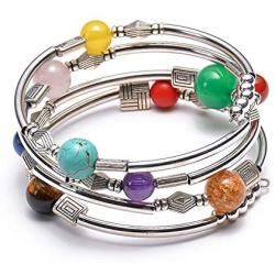 PSEEHEE Natural Semi-Precious Chakra Healing Gemstone Bracelet, Crystal Beads Stretch Unisex Jewelry