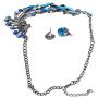 iNewcow Tibetan Silver Blue Peacock Crystal Earrings Necklace Set for Wedding Party