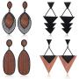 Hanpabum 4Pairs Wood Dangle Earrings Ethnic Statement Drop Earrings Stainless Steel Stud Bohemia Style Jewelry Set