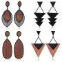 Hanpabum 4Pairs Wood Dangle Earrings Ethnic Statement Drop Earrings Stainless Steel Stud Bohemia Style Jewelry Set