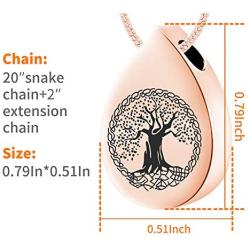 LYFML Teardrop Cremation Jewelry Urn Necklace for Ashes Engraved Tree of Life, Memorial Pendant Made of Titanium Steel, Support for Customization