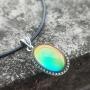 Magic Color Change Mood Stone in Antique Sterling Silver Finish Classic Oval Pendant Leather Necklace Mood Necklace