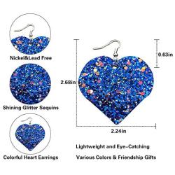 SKYFUN 9 Pairs Glitter Leather Earrings Hearts Valentines Day Faux Leather Earring Set for Women Girls Lightweight Heart Shaped Sequins Shining Earrings Jewelry