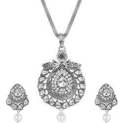 MUCH-MORE Ethnic Silver Pendant Necklace Indian Bollywood Traditional Chain Set For Womens (2554)