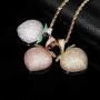 Moca Jewelry Iced Out Colored Peach Pendant 18K Gold Plated Bling CZ Simulated Diamond Hip Hop Necklace for Men Women