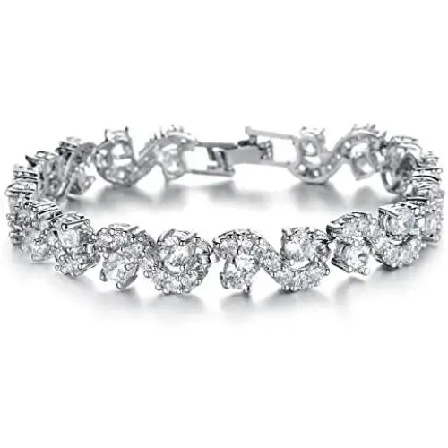 Herinos Women Platinum Plated Cubic Zirconia Tennis Bracelets Wedding Bridal Crystal Bangle Herinos Women Platinum Plated Cubic Zirconia Tennis Bracelets Wedding Bridal Crystal Bangle