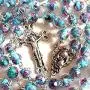 elegantmedical HANDMADE CATHOLIC NICE BULE Veluriyam ROSE BEADS & ITALY CROSS ROSARY necklace GIFT BOX