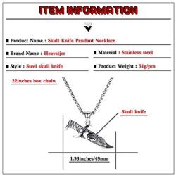 Heavstjer Punk Rock Stainless Steel Skull Pendant Knife Necklace