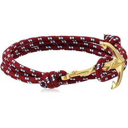 Crucible Jewelry Unisex Adult Gold Plated Polished Stainless Steel Anchor Clasp Red Rope Adjustable Wrap Bracelet (3mm Wide), One Size