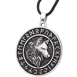HAQUIL Viking Jewelry Viking Runes Coin Wolf Pendant Leather Cord Necklace for Men and Women, 19.7''