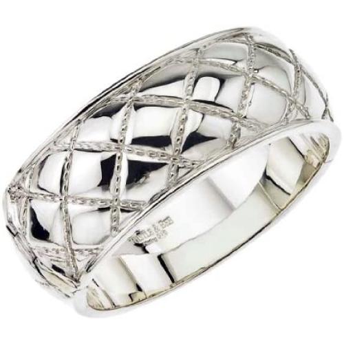 AX Jewelry Thistle & Bee Sterling Silver Wide Quilted Bangle Bracelet