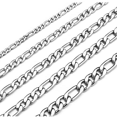 Monily 16 Inches 30 Inches Figaro Chain Necklace 4mm 8.5mm Stainless Steel Figaro Link Chain for Men Women 18k Real Gold Plated