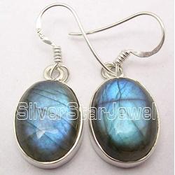 SilverStarJewel Sterling Silver 12 x 16 mm Cab Labradorite tcw 19.6 Earrings 1.3'' New Art