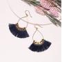Small Tear Drop Dangle with Chain & Crystal Trimmings, Fan Shape Tassel Statement Earrings