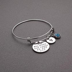 LIUANAN She Believed She Could So She Did Expandable Bangle Birthstone Charm Stainless Steel Cuff Bracelet