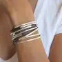 Lizzy Classic Silverplated 4 Strand Metallic Gunmetal Leather Wrap Bracelet (Large (6 5/8'' - 7''))